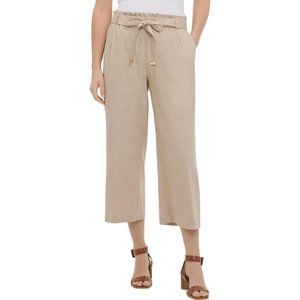 Women's Calvin Klein Spring Linen Blend Paper Bag Pants w/Gold Edged Belt